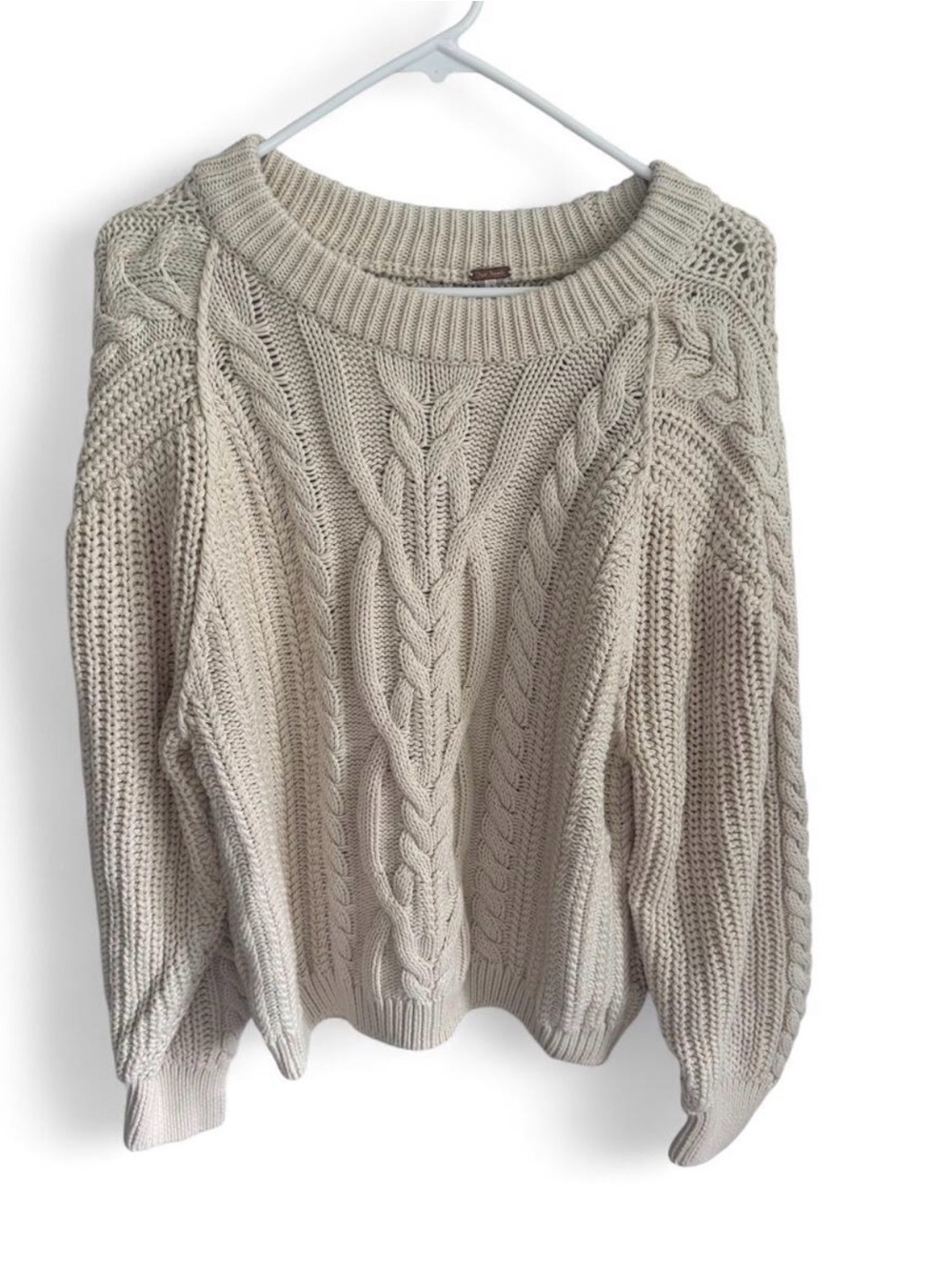 Free People Cream Cable Knit Crew Sweater